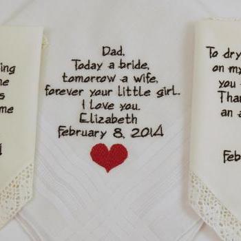 Mother Father Embroidered Wedding Hankerchiefs gift poem heart gift ...